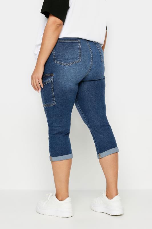 YOURS Plus Size Mid Blue Denim Cropped Cargo Jeans | Yours Clothing 3
