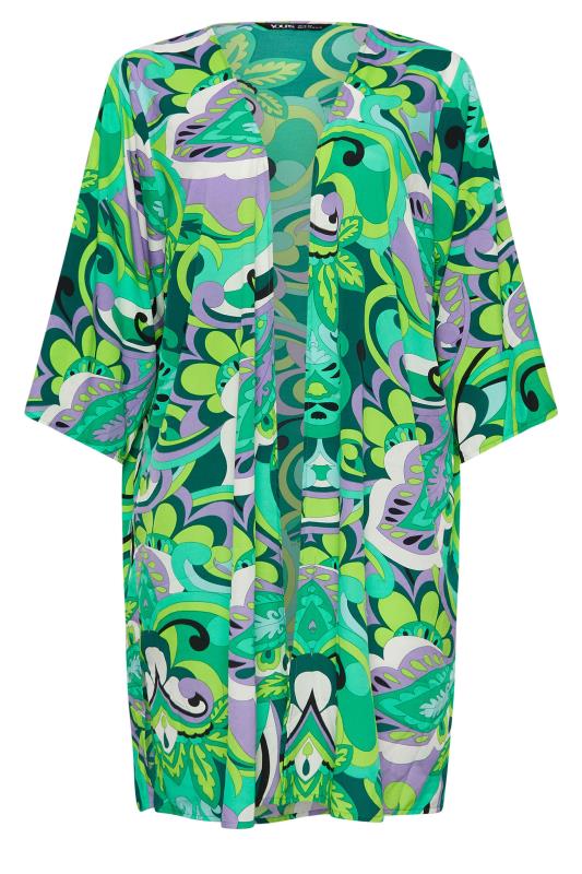 YOURS Plus Size Green Abstract Print Kimono | Yours Clothing 5