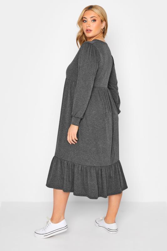 LIMITED COLLECTION Plus Size Grey Long Sleeve Tiered Dress | Yours Clothing 3