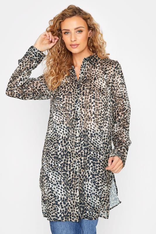 Tall Women's LTS Beige Brown Leopard Print Longline Shirt | Long Tall Sally 1