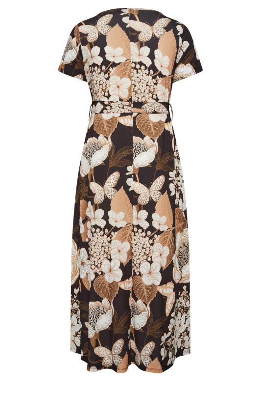YOURS Curve Black Neutral Floral Print Wrap Front Midaxi Dress | Yours Clothing 7