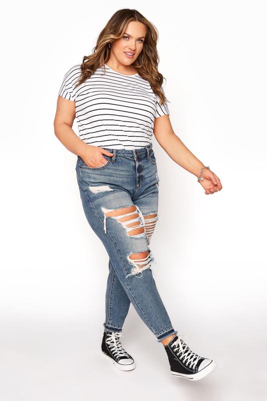 YOURS FOR GOOD Curve Mid Blue Extreme Distressed MOM Jeans_B.jpg