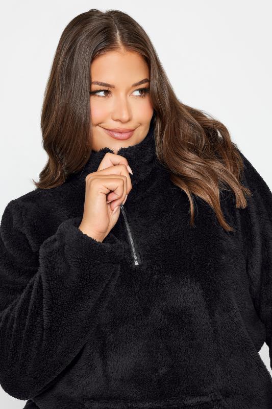 YOURS Plus Size Black Half Zip Fleece Sweatshirt | Yours Clothing 4