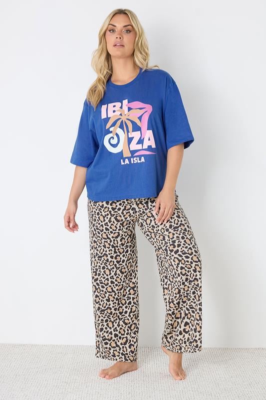YOURS Plus Size Blue & Leopard Print 'Ibiza' Pyjama Set | Yours Clothing 1