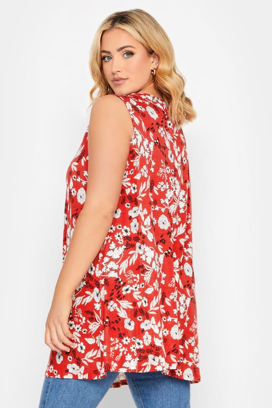YOURS Plus Size Red Floral Pleat Front Vest Top | Yours Clothing 3