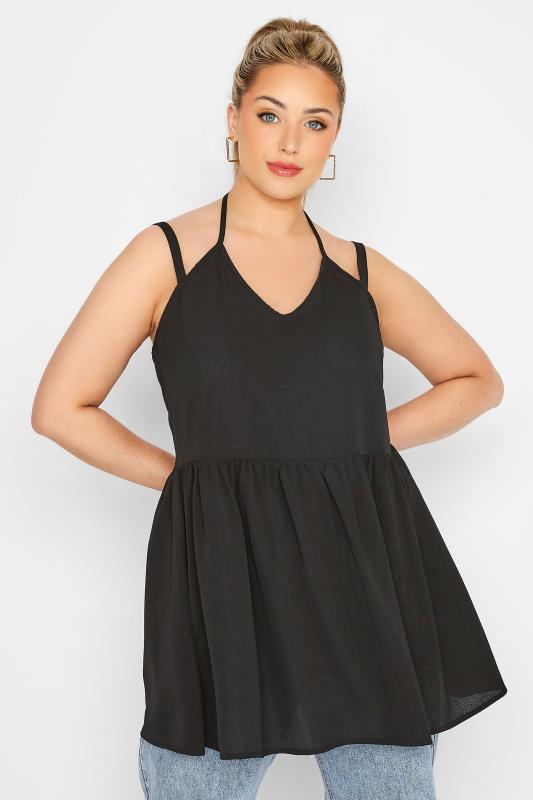 LIMITED COLLECTION Plus Size Black Strappy Halter Cami Top | Yours Clothing 4
