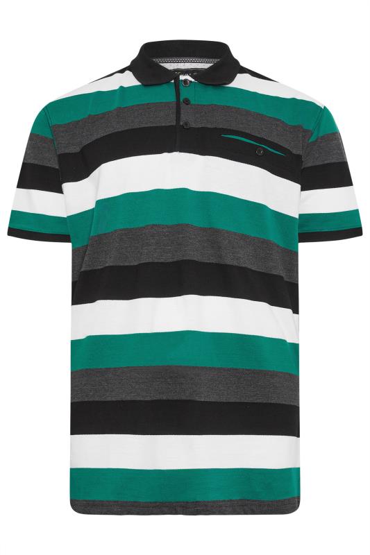 KAM Big & Tall Green Yarn Dye 'Tidepool' Stripe Polo Shirt | BadRhino 2