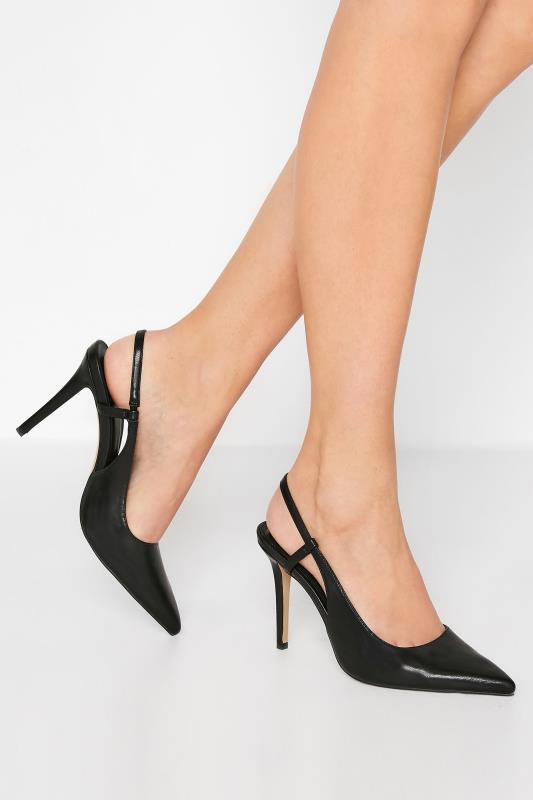 Tall  LTS Black Sling Back Heel Court Shoes in Standard Fit