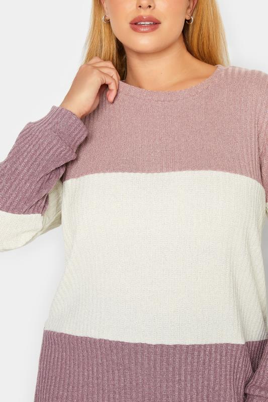 YOURS LUXURY Plus Size Womens Pink & White Colourblock Soft Touch Metallic Jumper | Yours Clothing  5