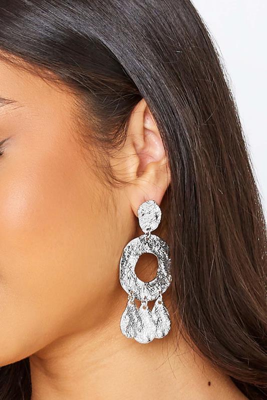Silver Hammered Triple Drop Earrings | Yours Clothing 1