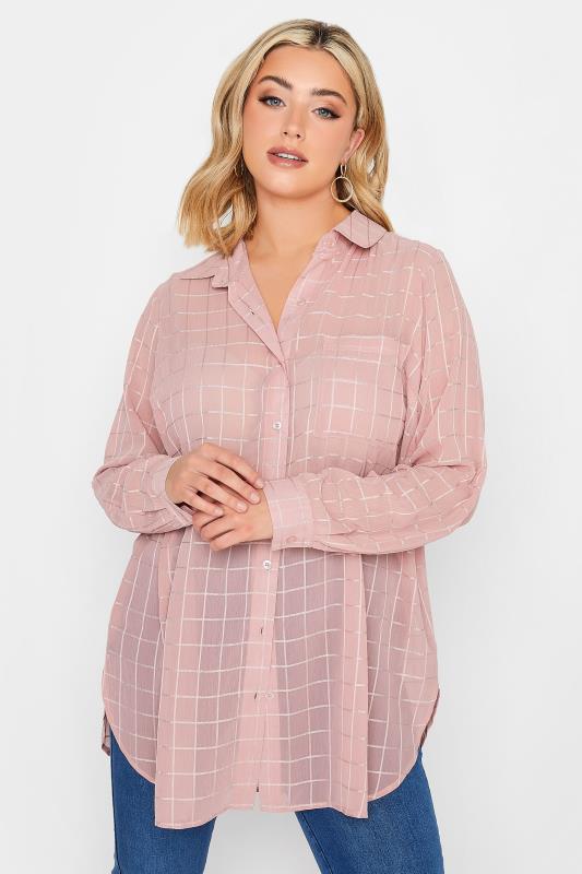 YOURS LONDON Plus Size Pink Check Chiffon Shirt | Yours Clothing 4