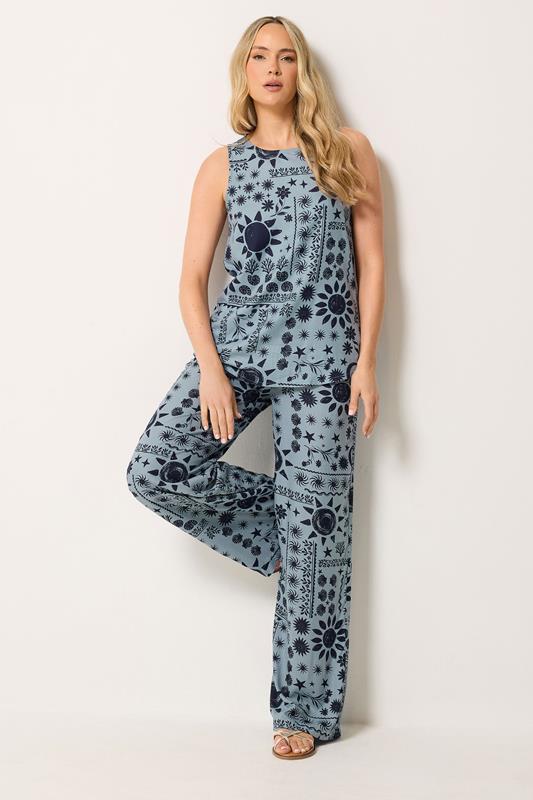 LTS Tall Set van blauwe top met kustprint en broek met wijde pijpen