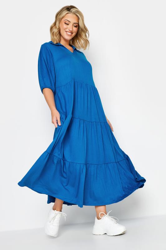 Plus Size  YOURS Curve Blue Double Layer Tiered Polo Dress