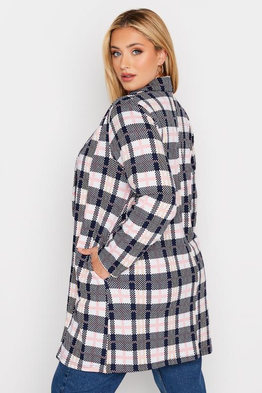 Curve Navy Blue & Pink Check Blazer | Yours Clothing  3