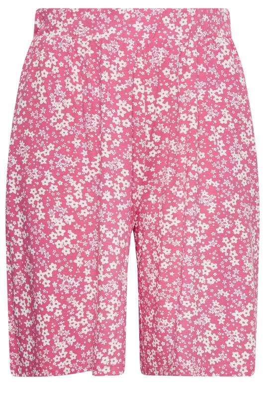 YOURS Curve Plus Size Pink Ditsy Print Jersey Shorts | Yours Clothing 4