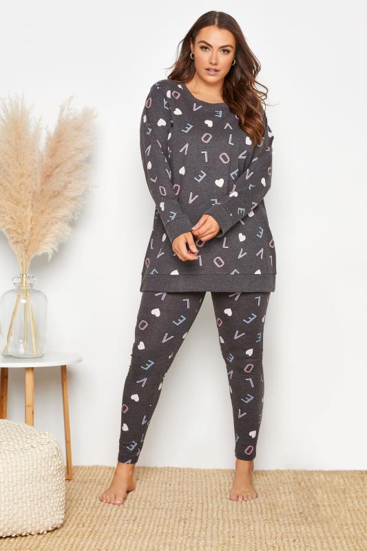 Plus Size Grey Love Letter Print Lounge Set | Yours Clothing 1