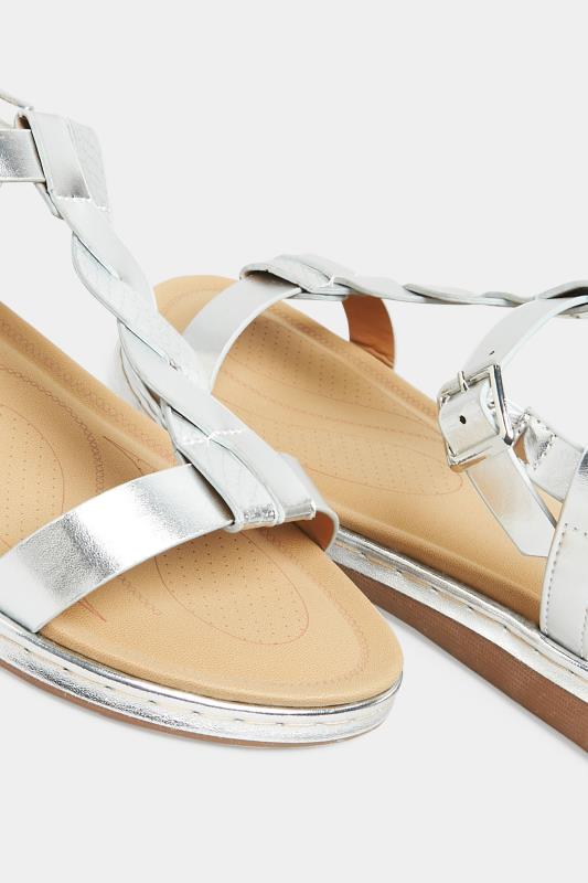 Silver Plaited Strap Sandals In Wide E Fit & Extra Wide EEE Fit | Yours Clothing 5