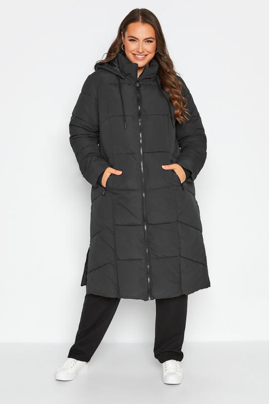 Plus Size Black Hooded Puffer Maxi Coat | Yours Clothing 2