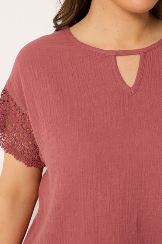YOURS Plus Size Rust Orange Cheesecloth Crochet Top | Yours Clothing 4