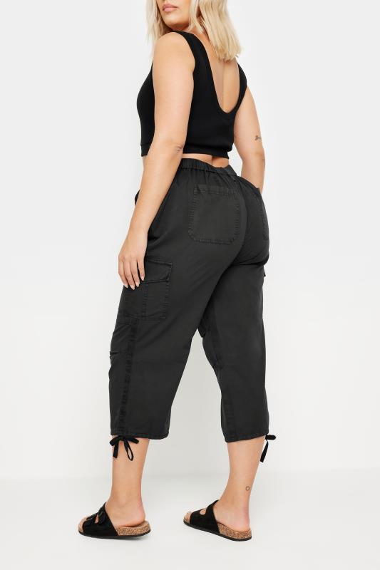 YOURS Plus Size Black Cargo Cropped Trousers | Yours Clothing 3