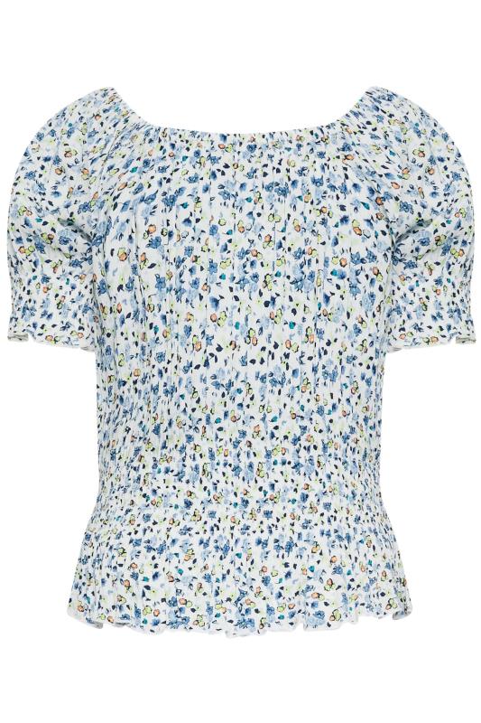 YOURS PETITE Plus Size Curve White & Blue Floral Bardot Top | Yours Clothing  7