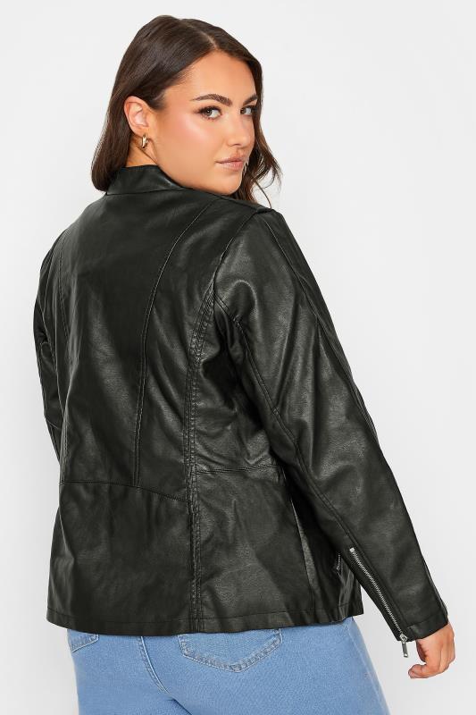 Plus Size Black Faux Leather Jacket | Yours Clothing 4