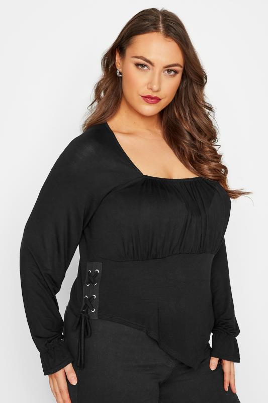 LIMITED COLLECTION Plus Size Black Tie Detail Corset Crop Top | Yours Clothing 4