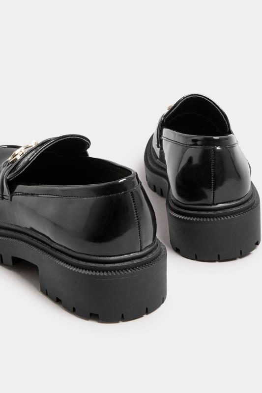 PixieGirl Black Chain Detail Patent Chunky Loafers In Standard Fit | PixieGirl 4