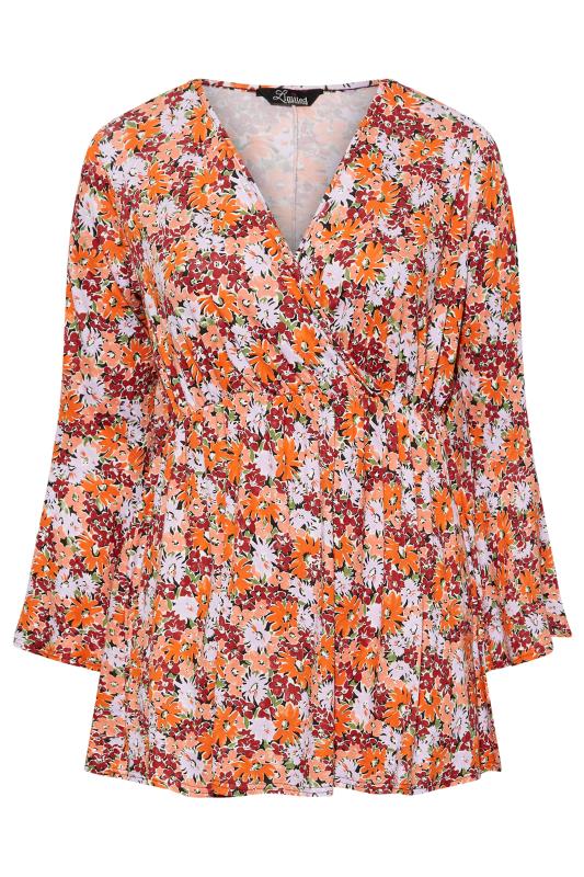 LIMITED COLLECTION Plus Size Orange Floral Print Wrap Top | Yours Clothing 6
