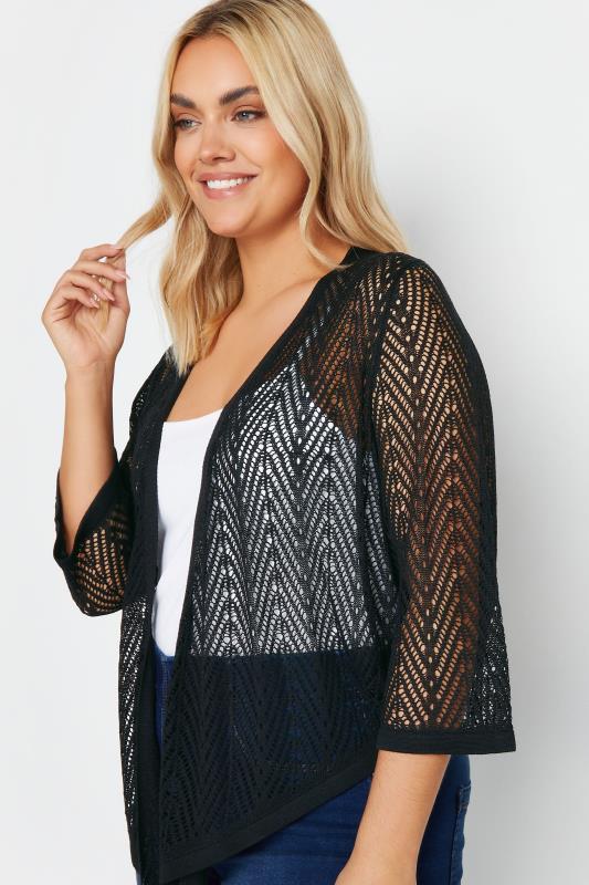 YOURS Plus Size Black Pointelle Waterfall Cardigan | Yours Clothing 4