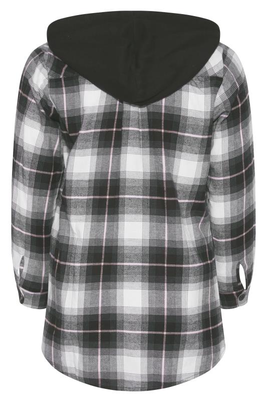 Plus Size Black & White Check Hooded Shirt | Yours Clothing 7