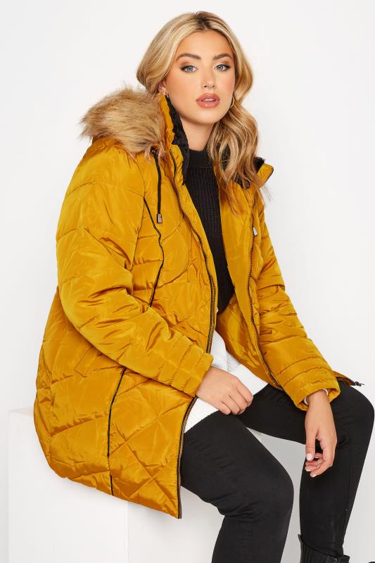 Plus Size Mustard Yellow Panelled Puffer Jacket | Yours Clothing 1