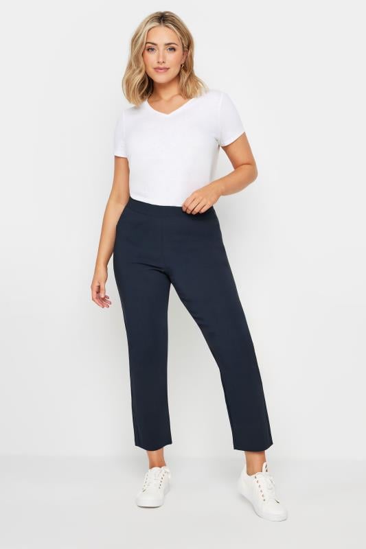 M&Co Navy Blue Straight Leg Elasticated Bengaline Trousers | M&Co 2