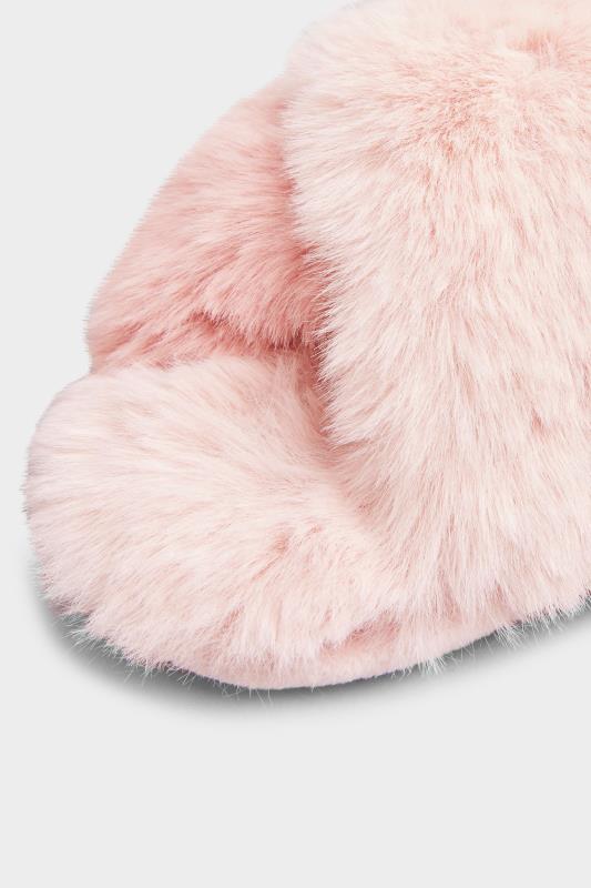 Pink Vegan Faux Fur Cross Strap Slippers In Regular Fit | Yours Clothing 6