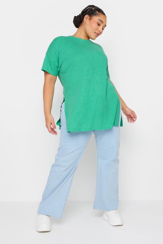 YOURS Plus Size Green Oversized Linen T-Shirt | Yours Clothing 2