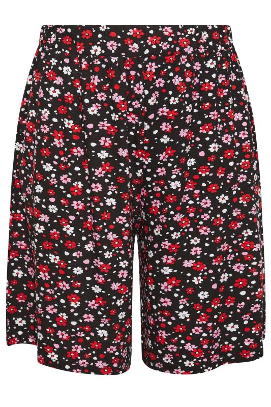 Plus Size Black & Pink Floral Print Jersey Shorts | Yours Clothing 4