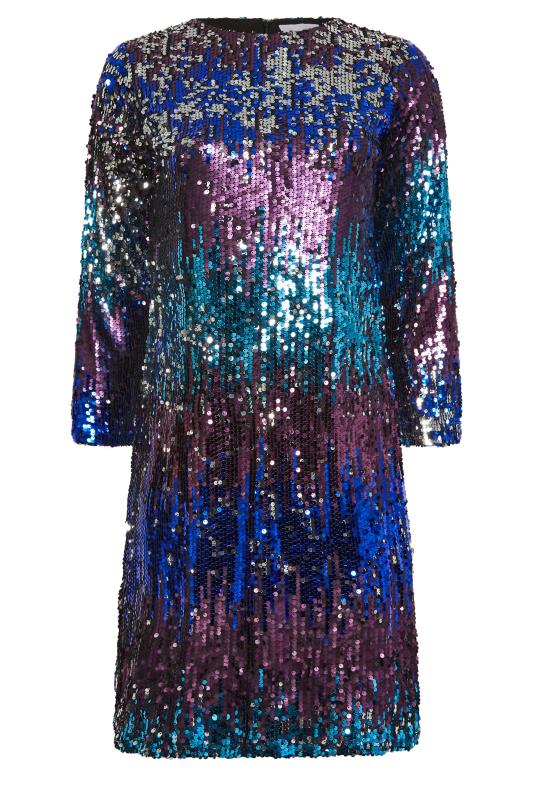 YOURS LONDON Curve Blue Ombre Sequin Embellished Shift Dress | Yours Clothing 7