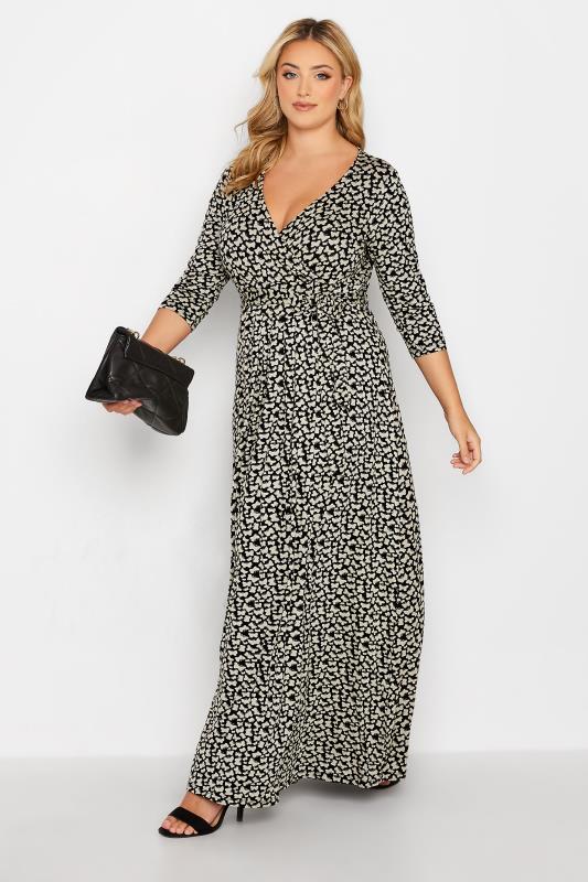 Plus Size Black Black Butterfly Print V-Neck Maxi Dress | Yours Clothing 1