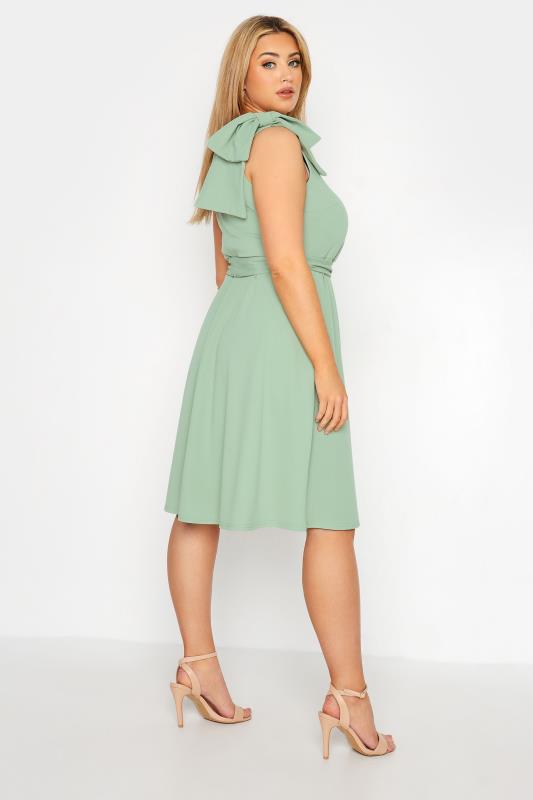 YOURS LONDON Curve Sage Green Bow Skater Dress 3