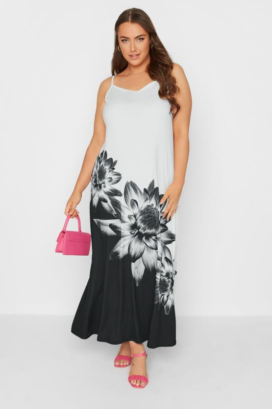 Plus Size  Curve White Floral Print Colour Block Maxi Dress