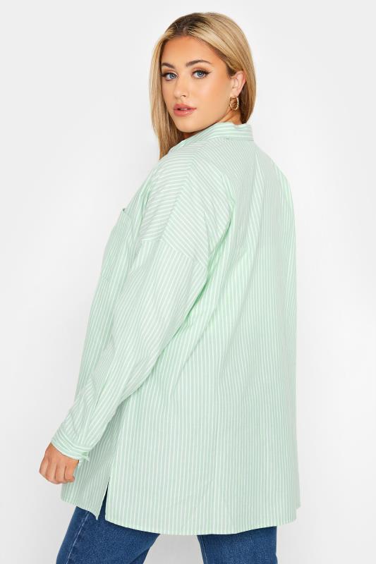YOURS FOR GOOD Curve Sage Green Stripe Oversized Shirt 3