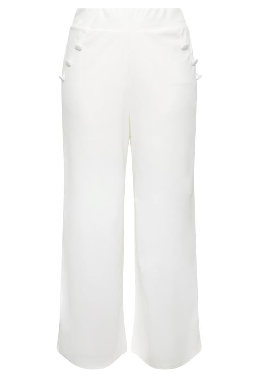 YOURS LONDON Plus Size White Button Stretch Crepe Wide Leg Trousers | Yours Clothing 5