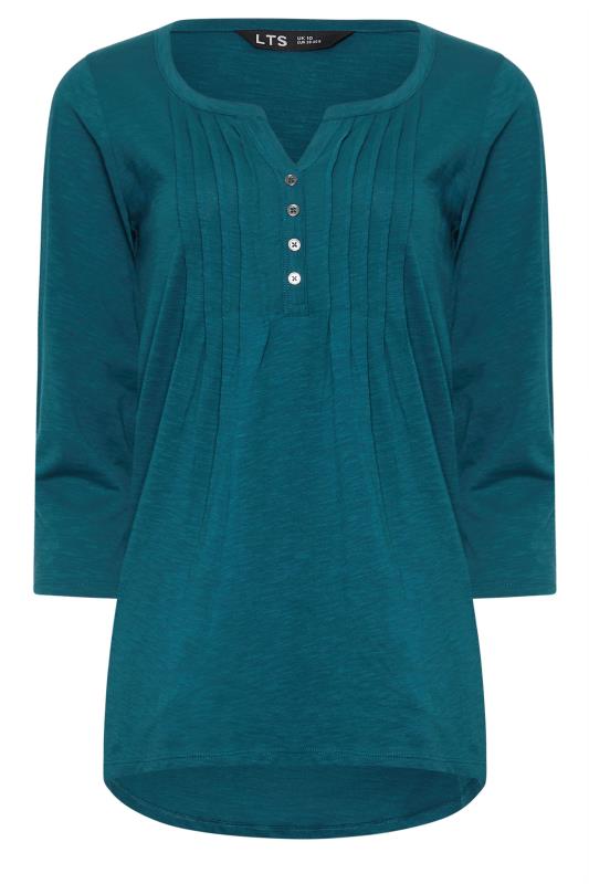 LTS Tall Teal Blue Cotton Henley Top | Long Tall Sally 5