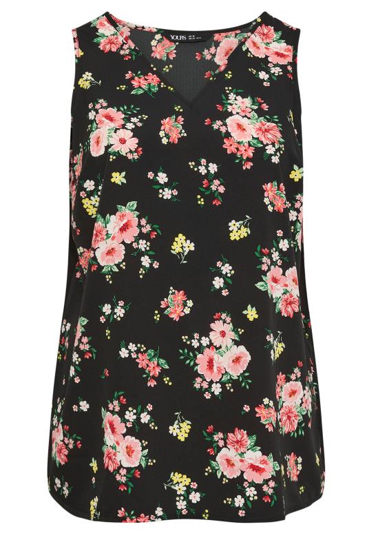 YOURS Plus Size Black & Pink Floral Print Vest Top | Yours Clothing 6