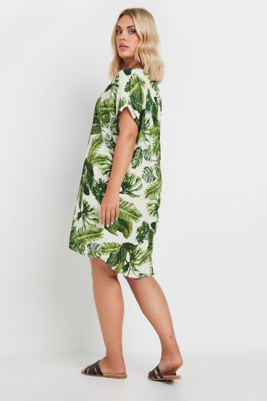 YOURS Plus Size Green Tropical Leaf Print Tunic Dress | Yours Clothing 3