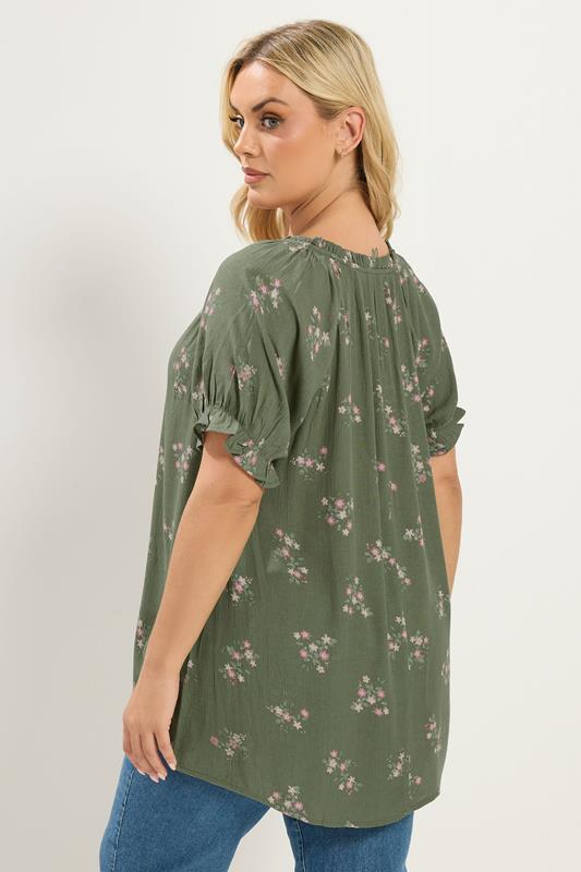 YOURS Plus Size Green Floral Notch Neck Blouse | Yours Clothing 2