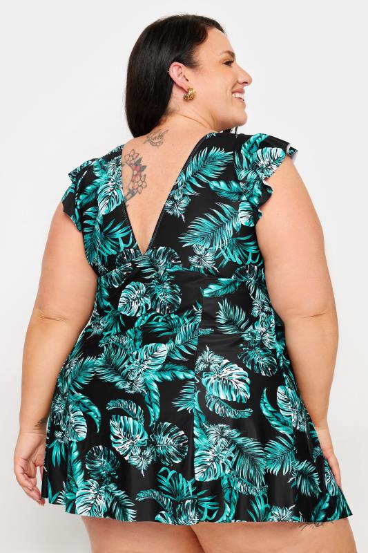 YOURS Plus Size Green Leaf Print Tummy Control Swim Dress | Yours Clothing 3