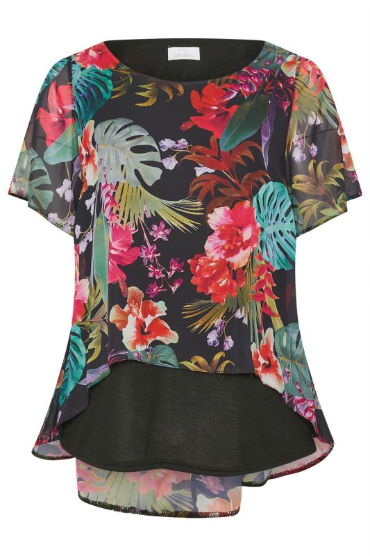 YOURS LONDON Plus Size Black Tropical Print Blouse | Yours Clothing 5