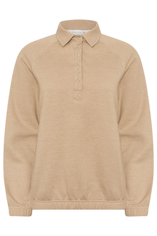 PixieGirl Petite Women's Natural Brown Button Collar Sweatshirt | PixieGirl 6