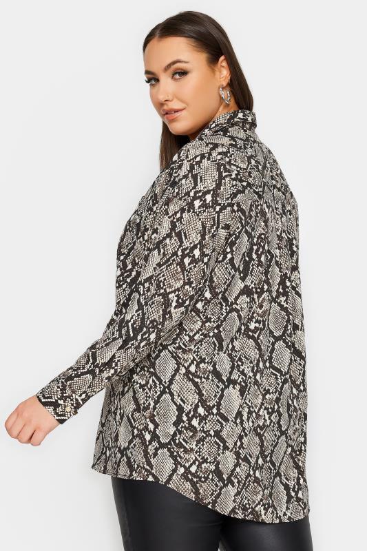 YOURS Plus Size Stone Brown Snake Print Shirt | Yours Clothing 3
